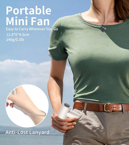 TONEOF Upgraded Handheld Turbo Fan, 5000mAh Rechargeable Portable Personal Fan, Mini Desk Fans with a Lanyard, 5 Speeds, LED Display, High Speed Cooling, USB Fan for Travel/Outdoor/Indoor | N610